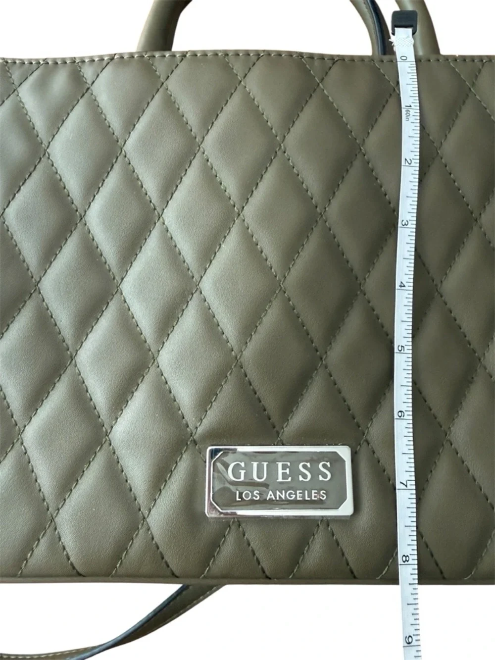 Guess Quilted Olive Top Handle Crossbody Bag - Picture 7 of 12